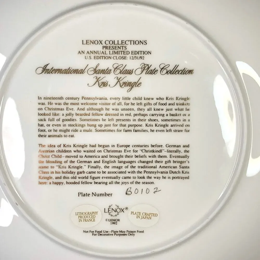 Lenox 1992 International Santa Claus Plate Collection Kris Kringle EUC B0102